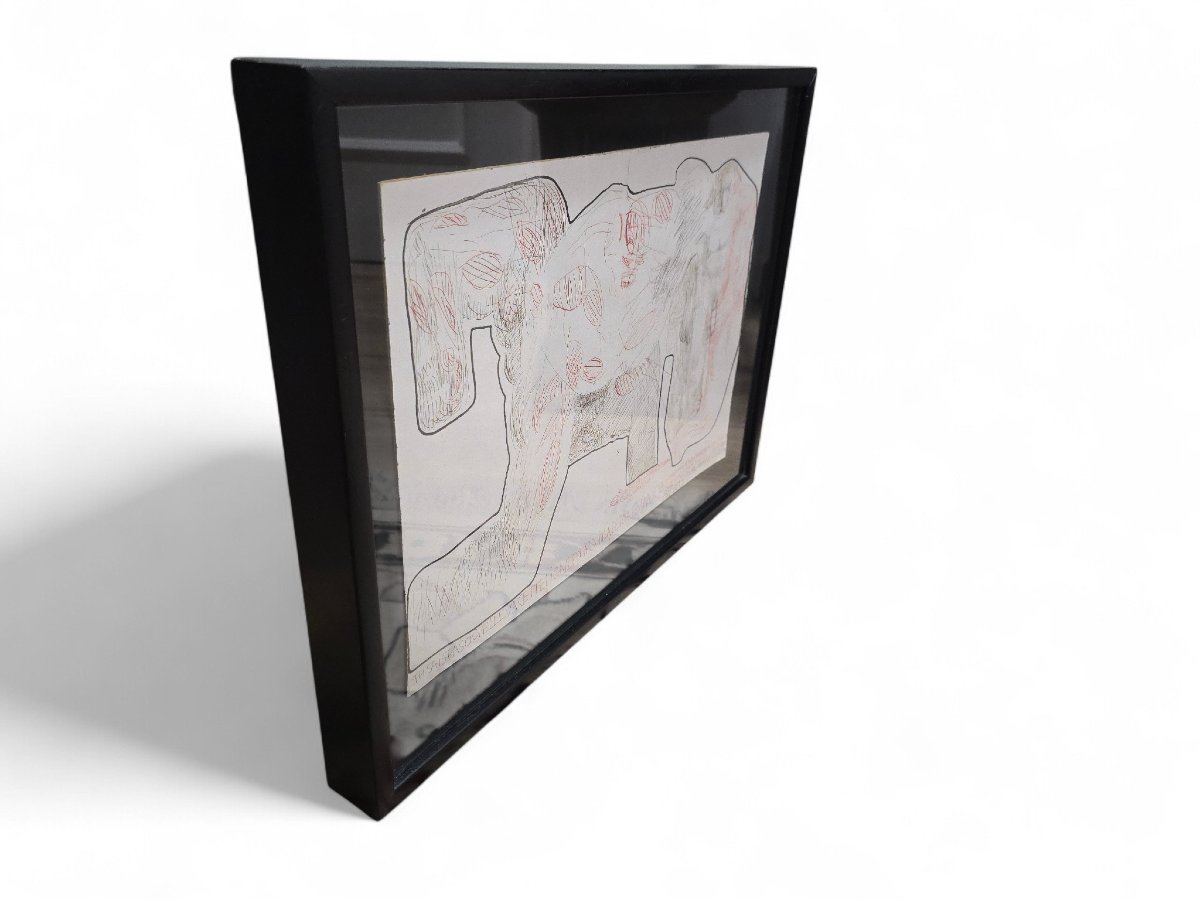 French Conceptual Drawing In Mixed Media With Text, 20th Century-photo-4