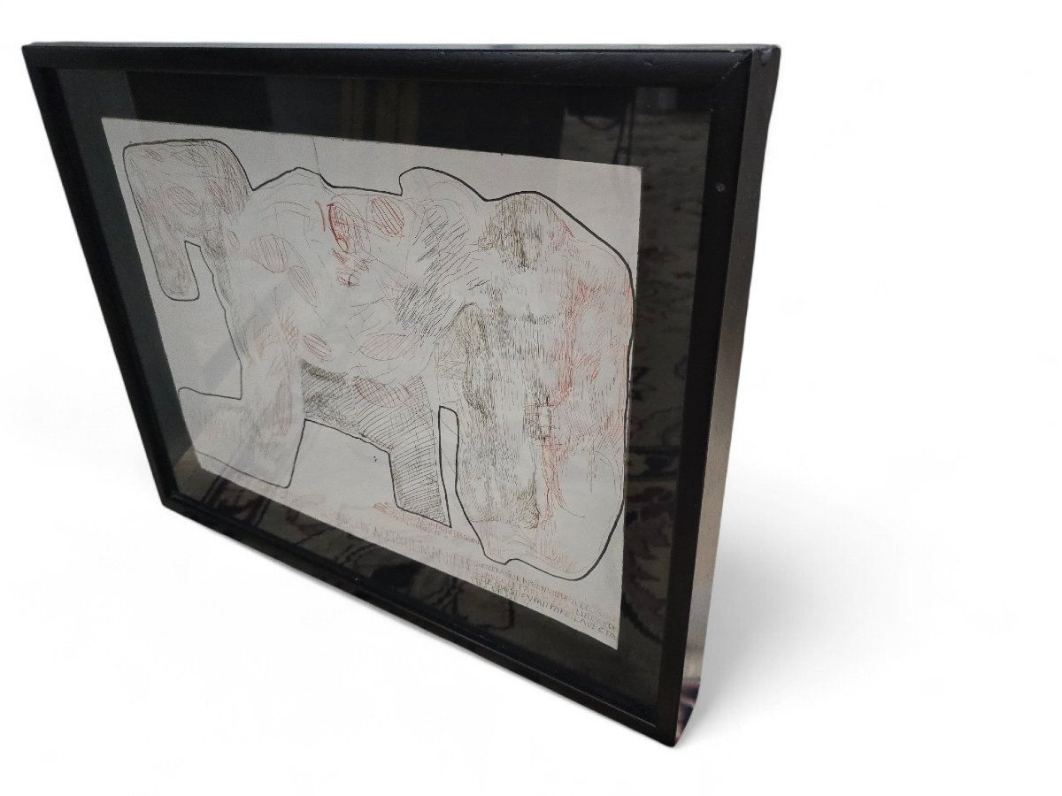 French Conceptual Drawing In Mixed Media With Text, 20th Century-photo-5