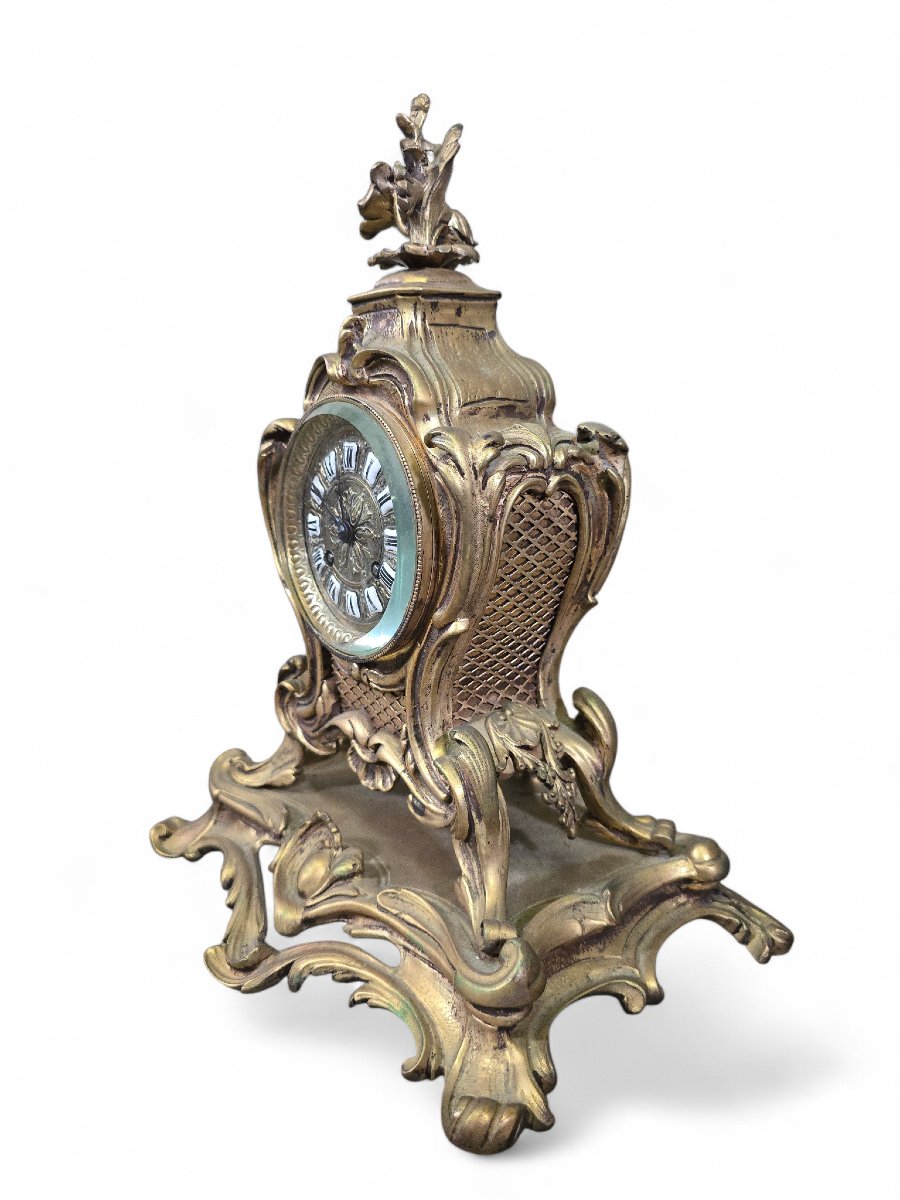 Pendule de cheminée française en bronze doré du XIXe siècle, mouvement parisien à huit jours-photo-4