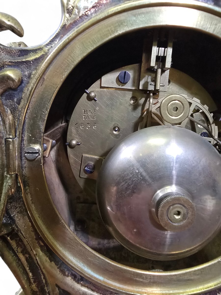 Pendule de cheminée française en bronze doré du XIXe siècle, mouvement parisien à huit jours-photo-7