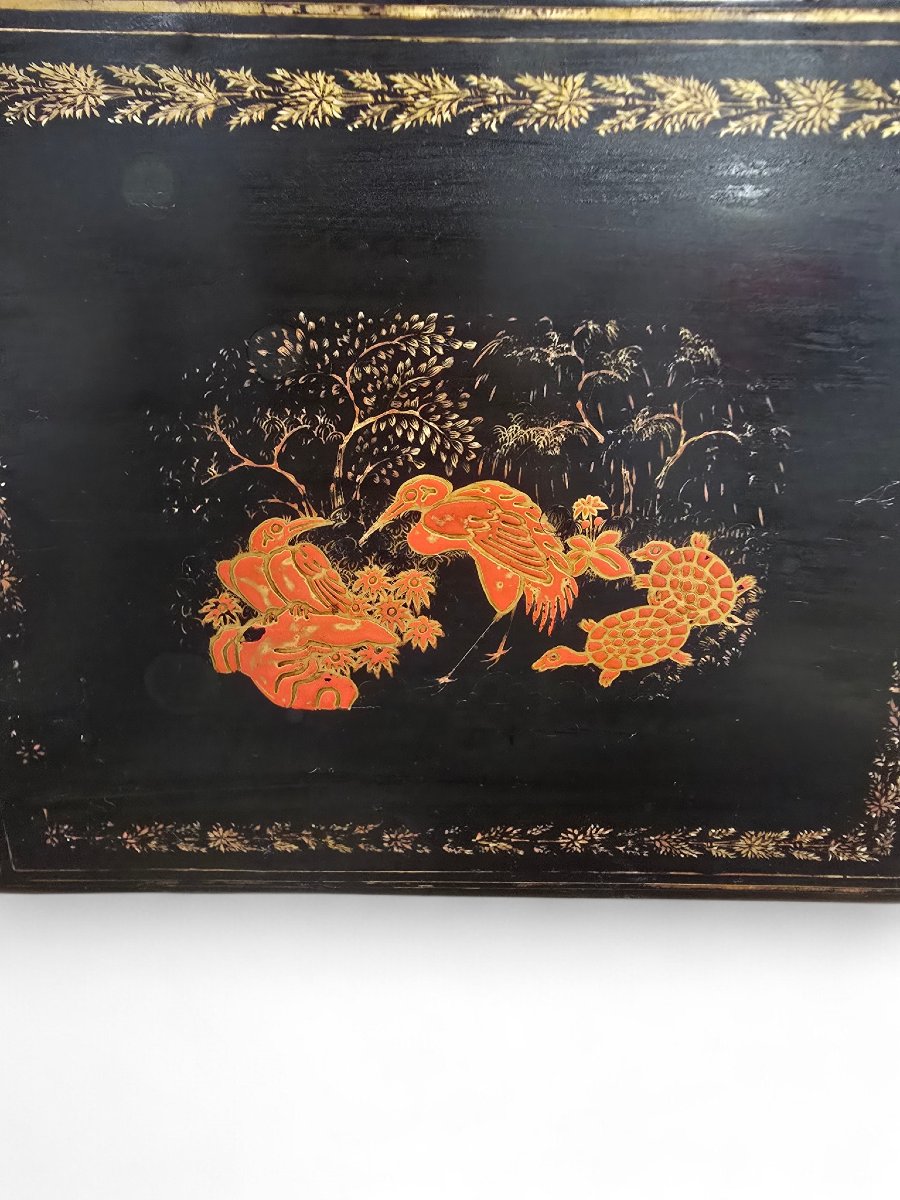 Boîte laquée chinoise du XIXe siècle à intérieur en métal gravé-photo-7