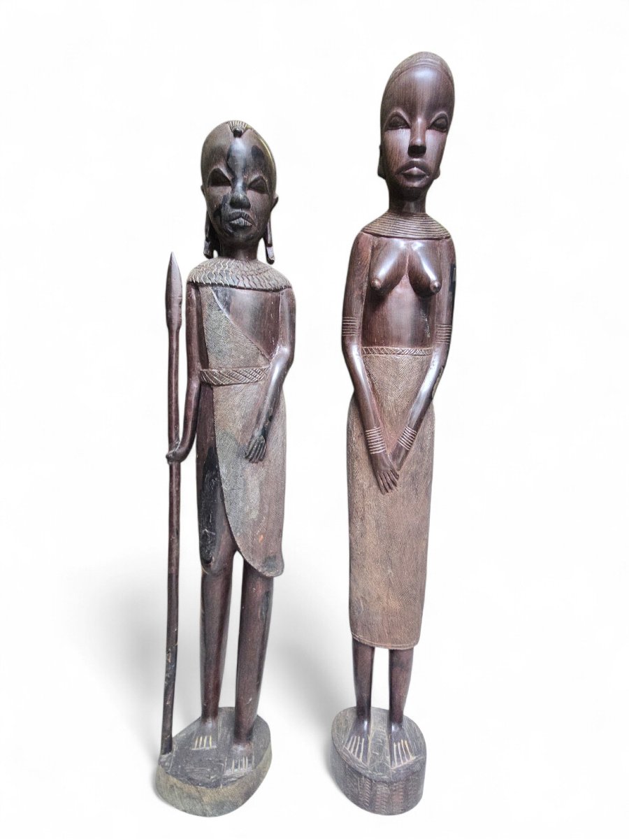 Pair Of African Tribal Wood Sculptures, 1970s-photo-2