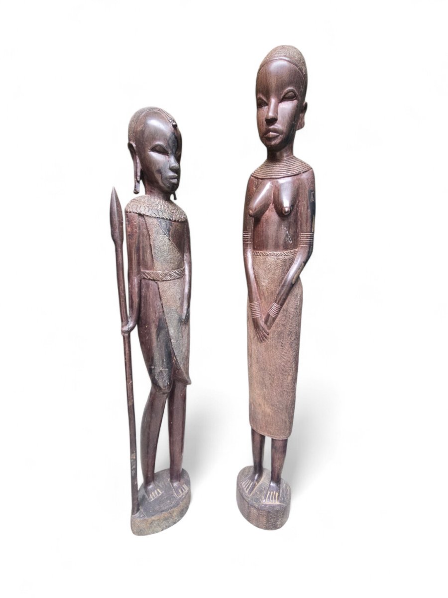 Pair Of African Tribal Wood Sculptures, 1970s-photo-1