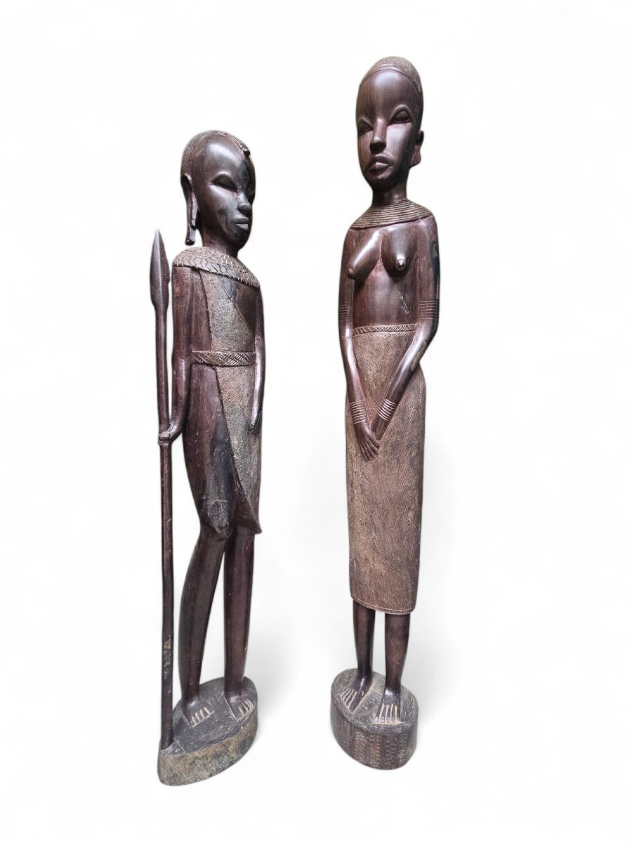 Pair Of African Tribal Wood Sculptures, 1970s-photo-2