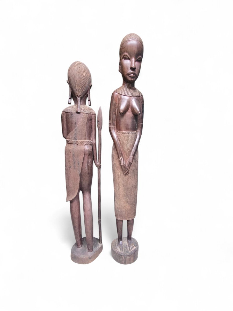 Pair Of African Tribal Wood Sculptures, 1970s-photo-5