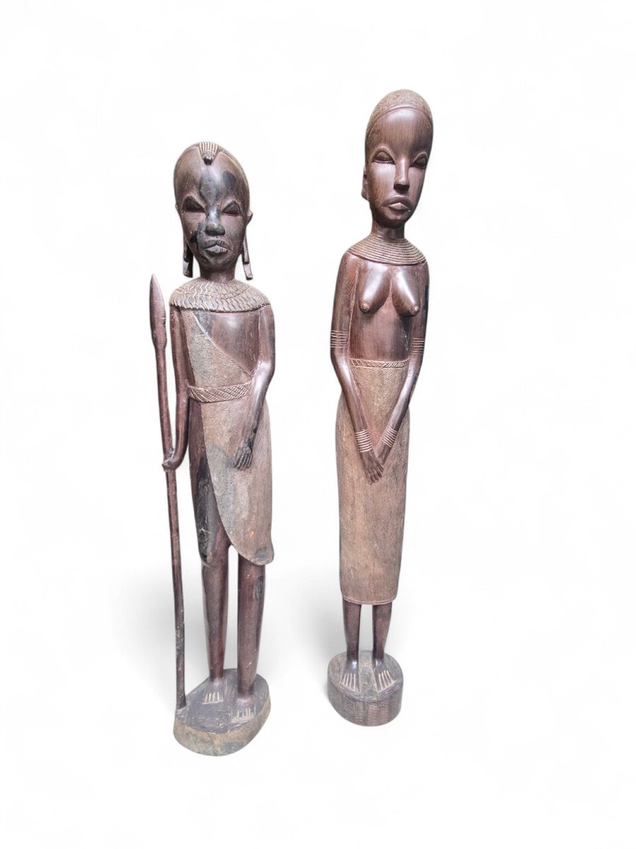 Pair Of African Tribal Wood Sculptures, 1970s-photo-6