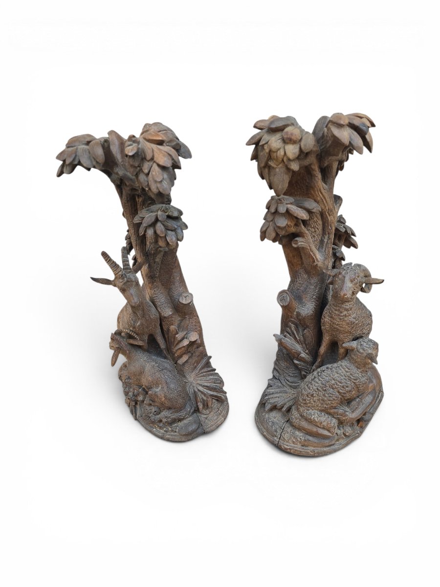 Paire de chandeliers de chasse en bois sculpté de la Forêt-Noire-photo-4