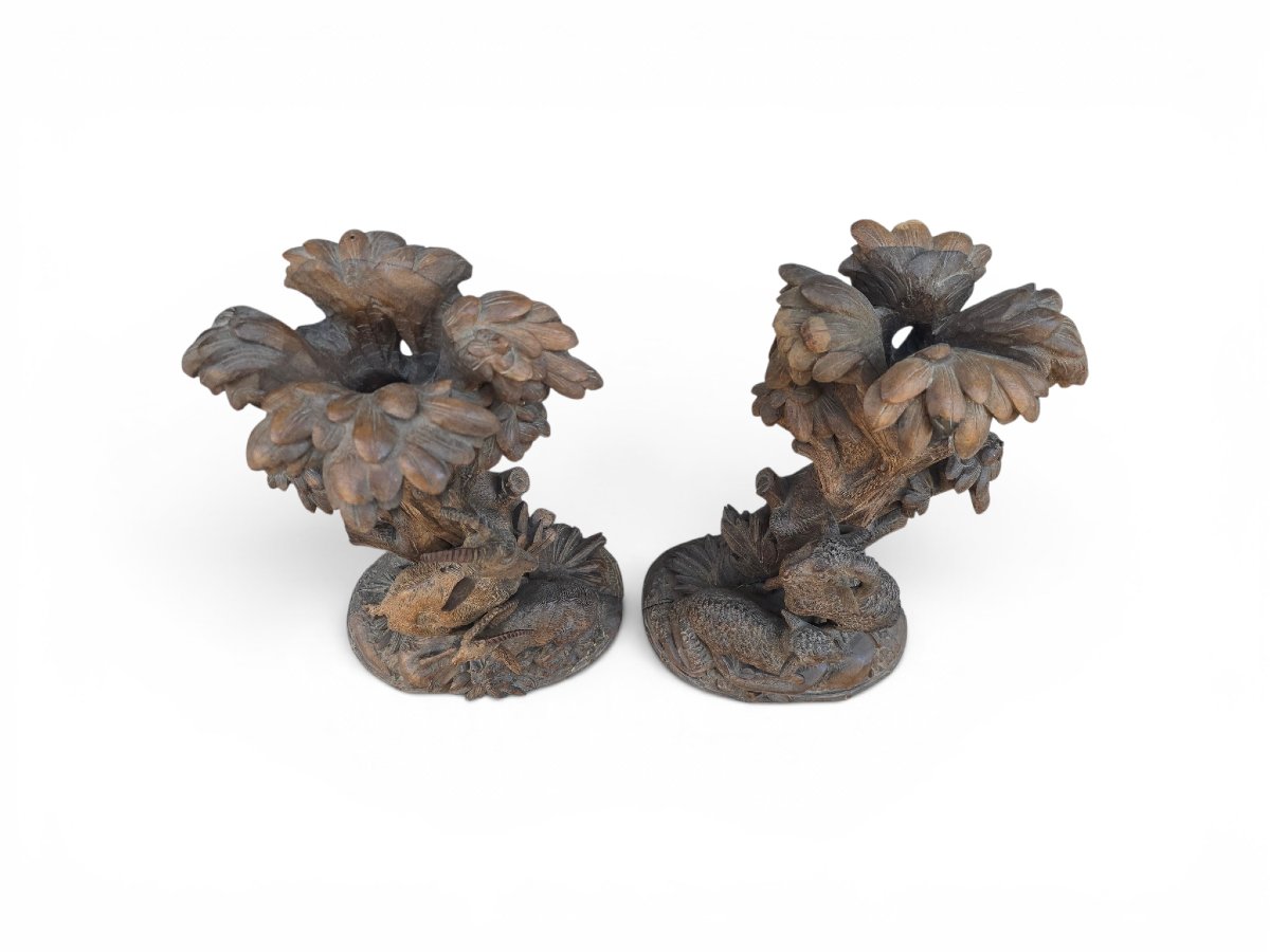 Paire de chandeliers de chasse en bois sculpté de la Forêt-Noire-photo-4