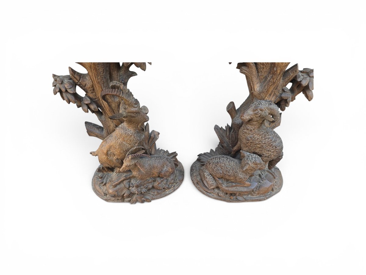 Paire de chandeliers de chasse en bois sculpté de la Forêt-Noire-photo-6