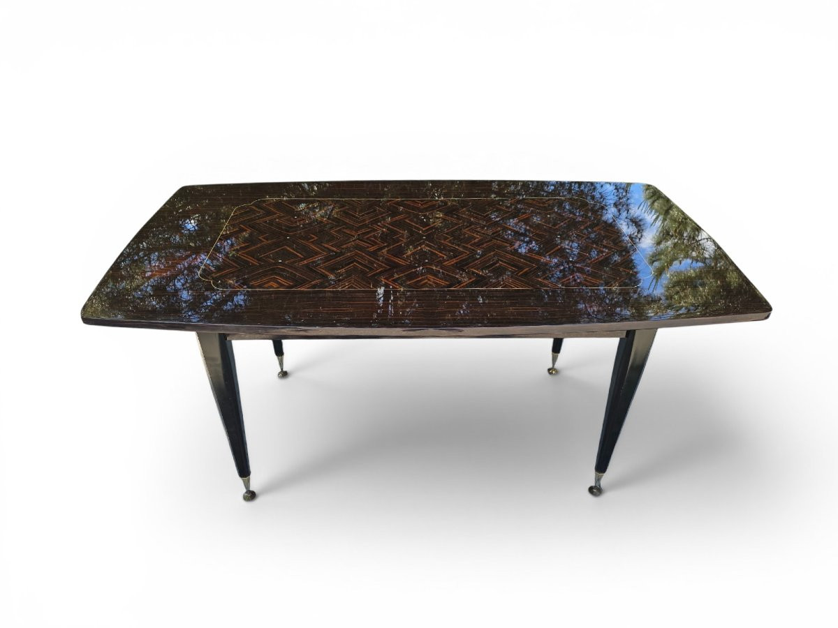 Table de salle à manger extensible de luxe, style Art déco, années 1970-photo-2