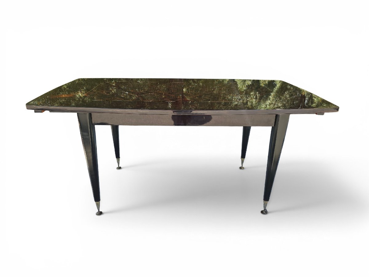 Table de salle à manger extensible de luxe, style Art déco, années 1970-photo-3