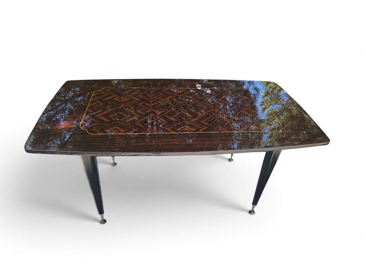 Table de salle à manger extensible de luxe, style Art déco, années 1970-photo-3
