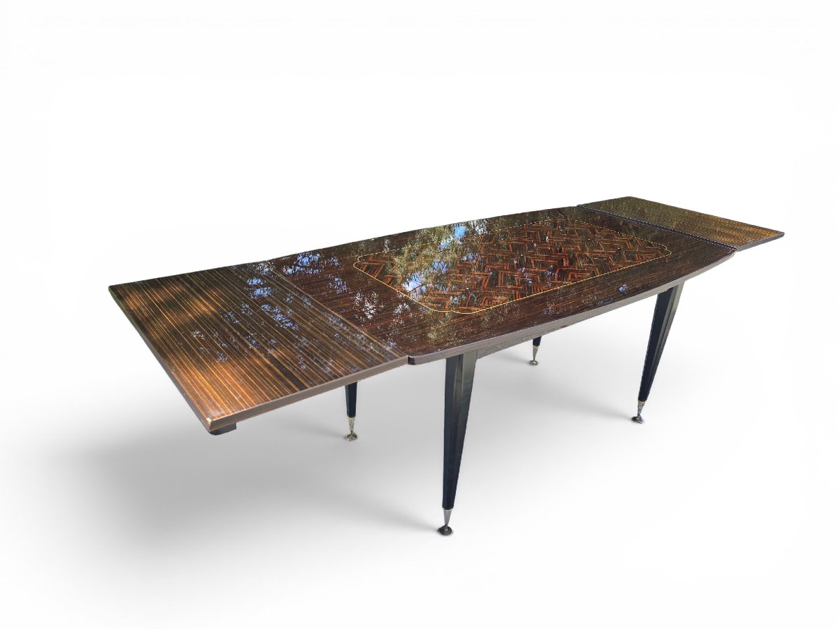 Table de salle à manger extensible de luxe, style Art déco, années 1970-photo-6