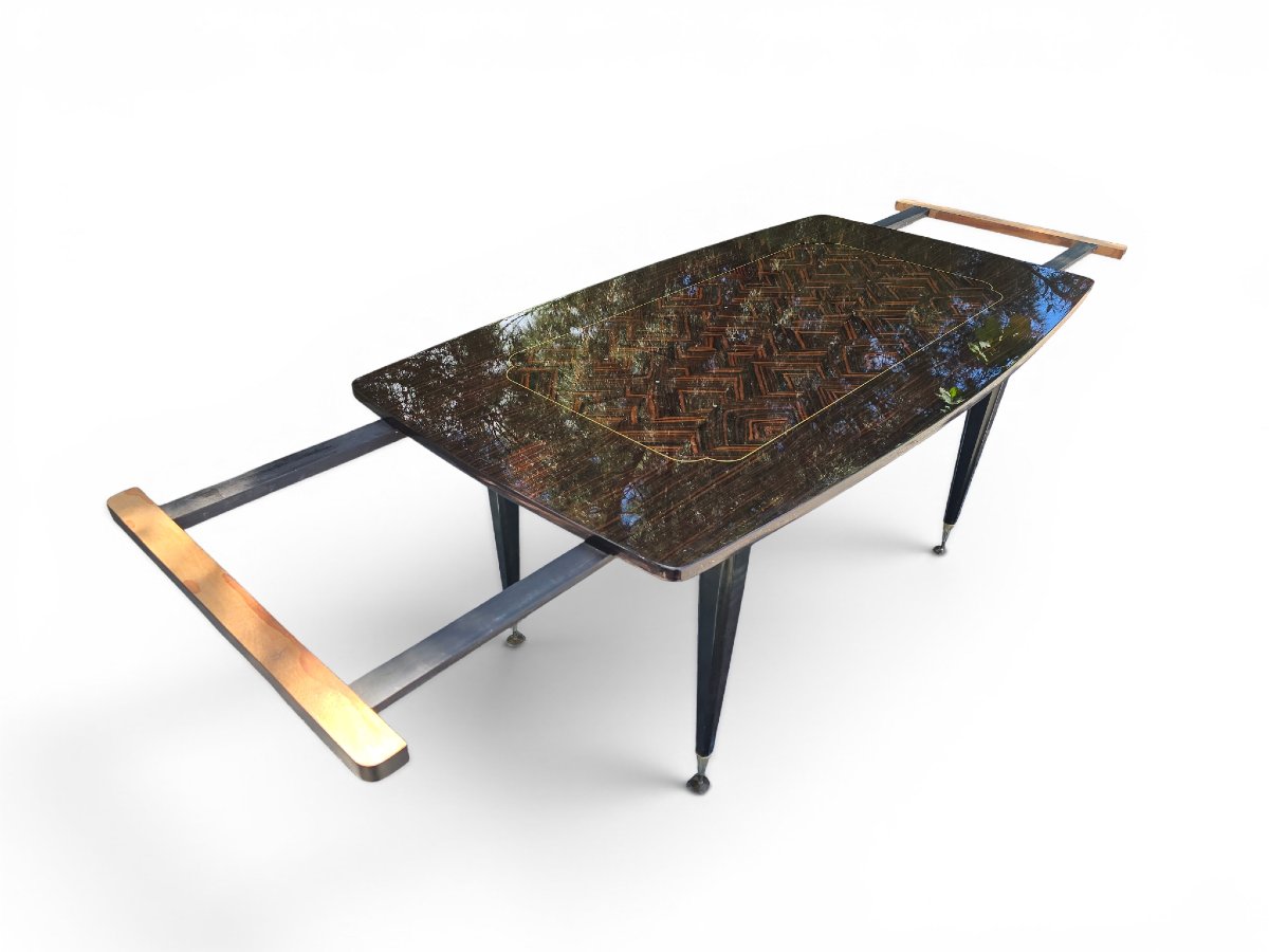 Table de salle à manger extensible de luxe, style Art déco, années 1970-photo-7