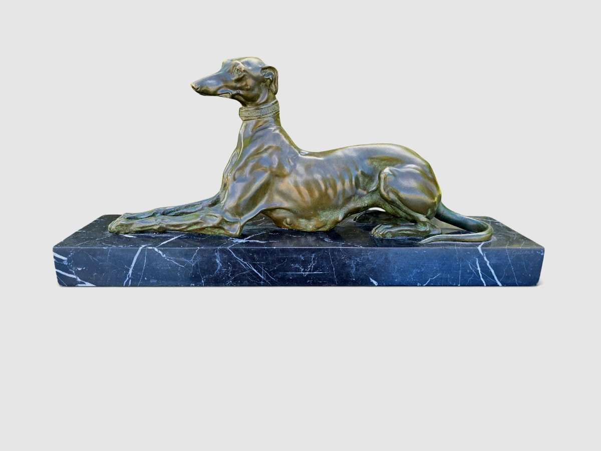  Sculpture de lévrier en bronze Art Déco par F. Galcera-photo-2