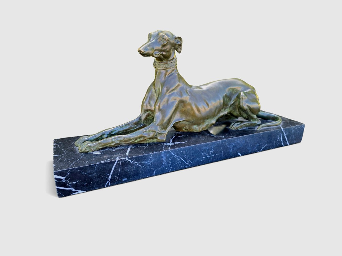  Sculpture de lévrier en bronze Art Déco par F. Galcera-photo-3