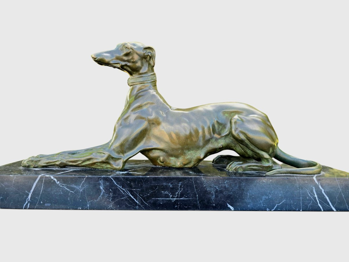  Sculpture de lévrier en bronze Art Déco par F. Galcera-photo-2
