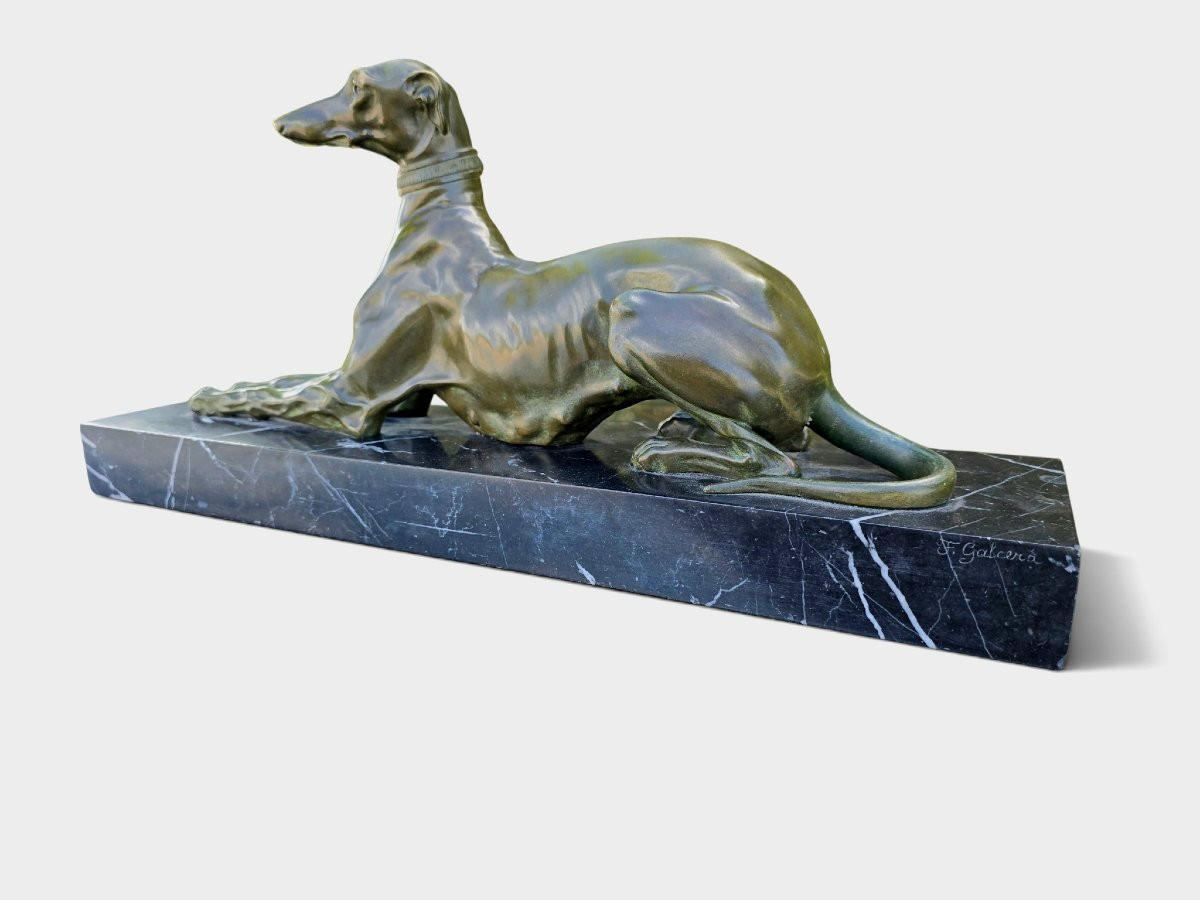  Sculpture de lévrier en bronze Art Déco par F. Galcera-photo-7