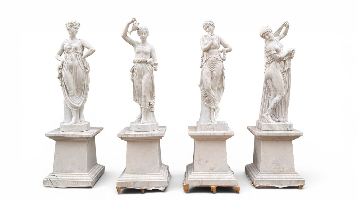 Set Of Four Seasons In White Italian Marble, Late 20th Century-photo-3