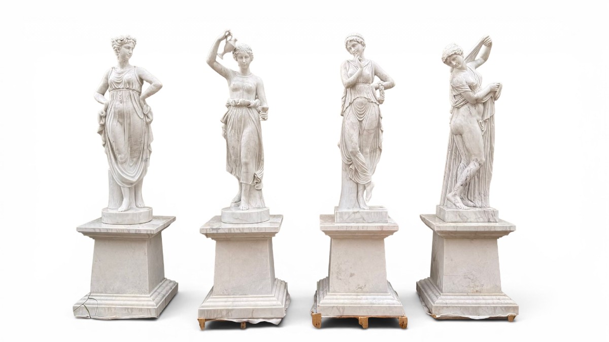 Set Of Four Seasons In White Italian Marble, Late 20th Century