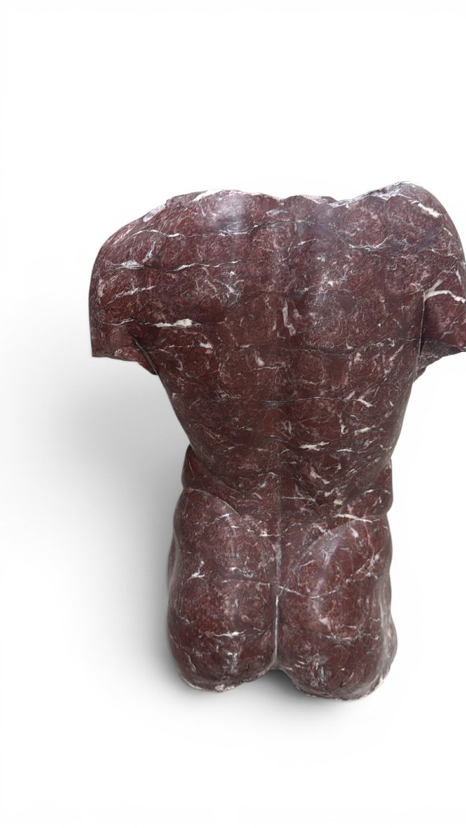 Male Torso Carved In Italian Red Marble-photo-2