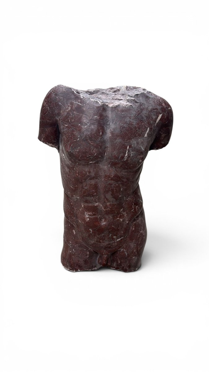 Male Torso Carved In Italian Red Marble-photo-1