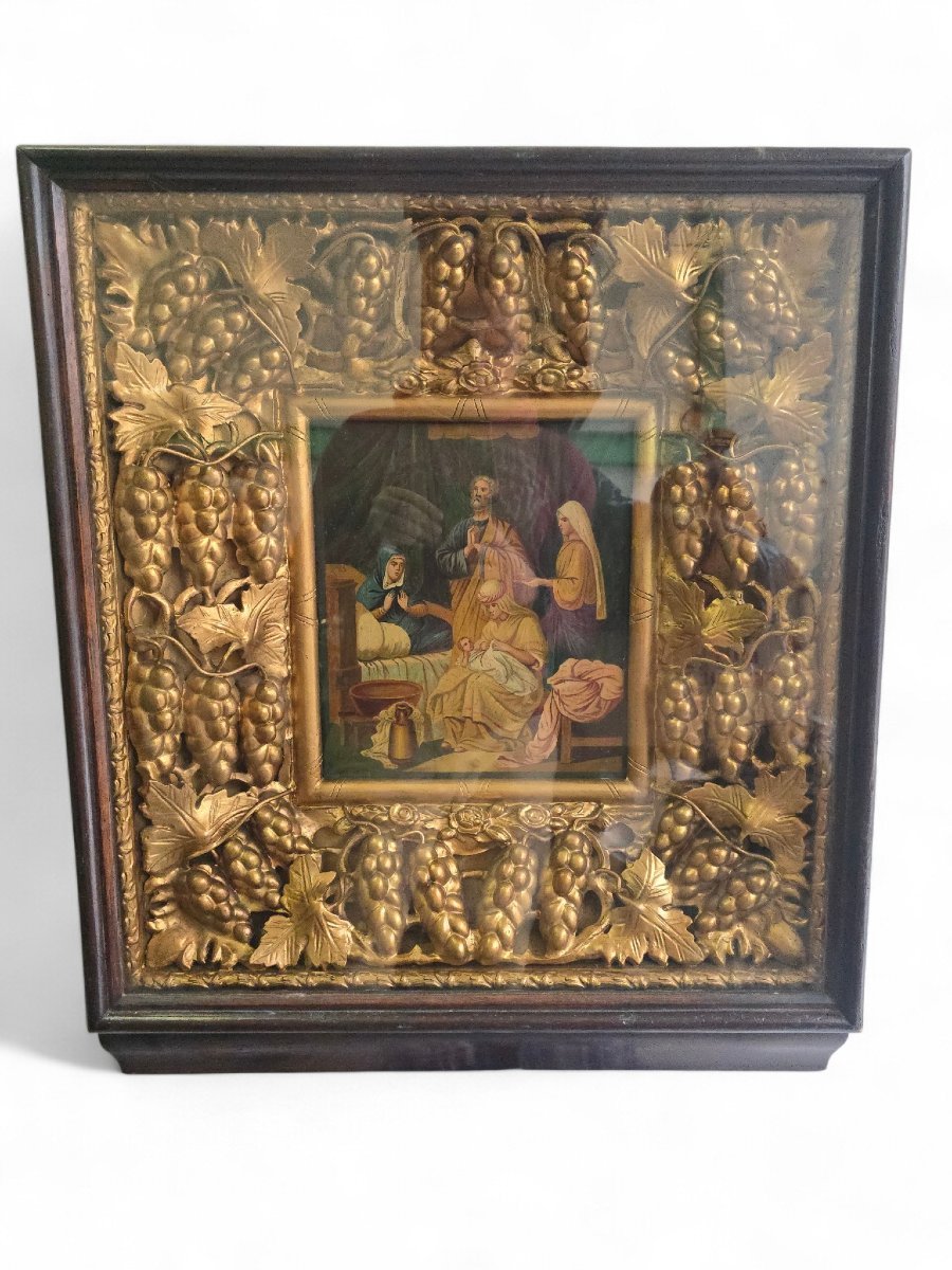 Large 19th Century Orthodox Icon With Gilded Vine Frame-photo-2
