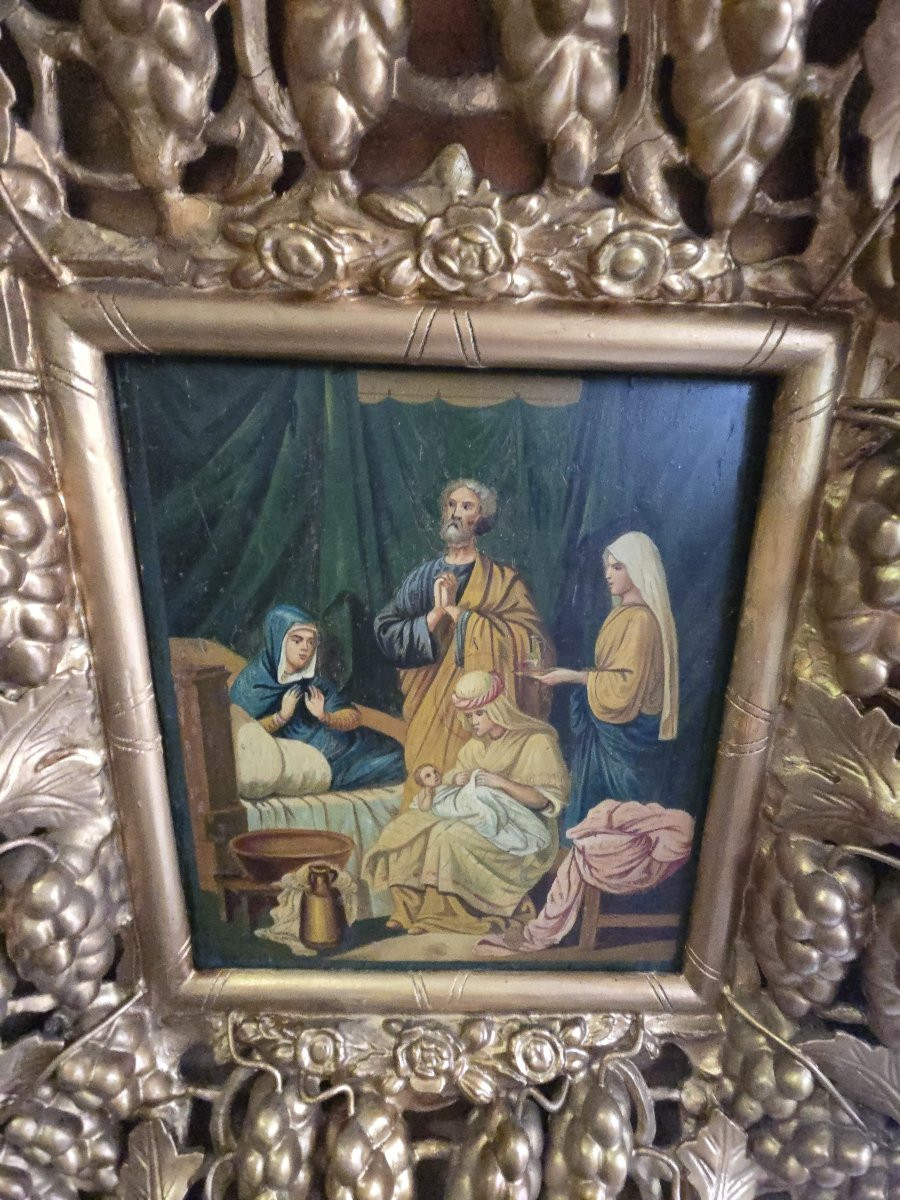 Large 19th Century Orthodox Icon With Gilded Vine Frame-photo-5