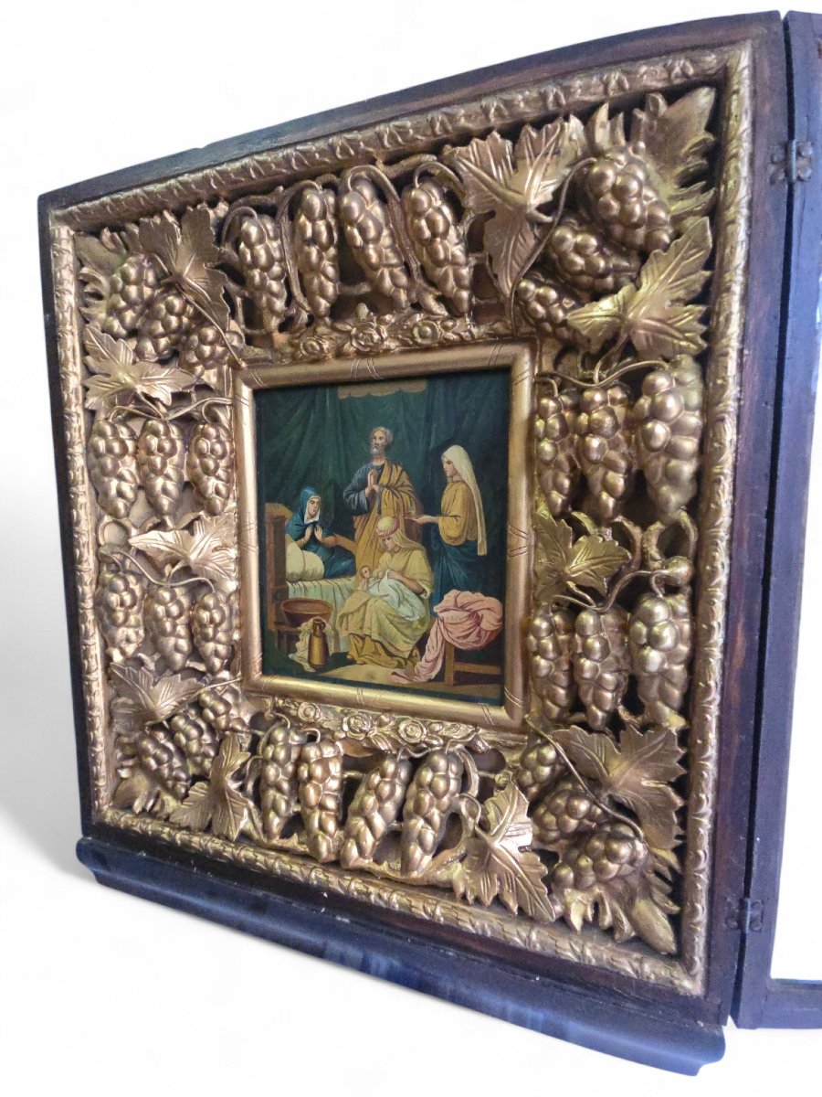 Large 19th Century Orthodox Icon With Gilded Vine Frame-photo-6