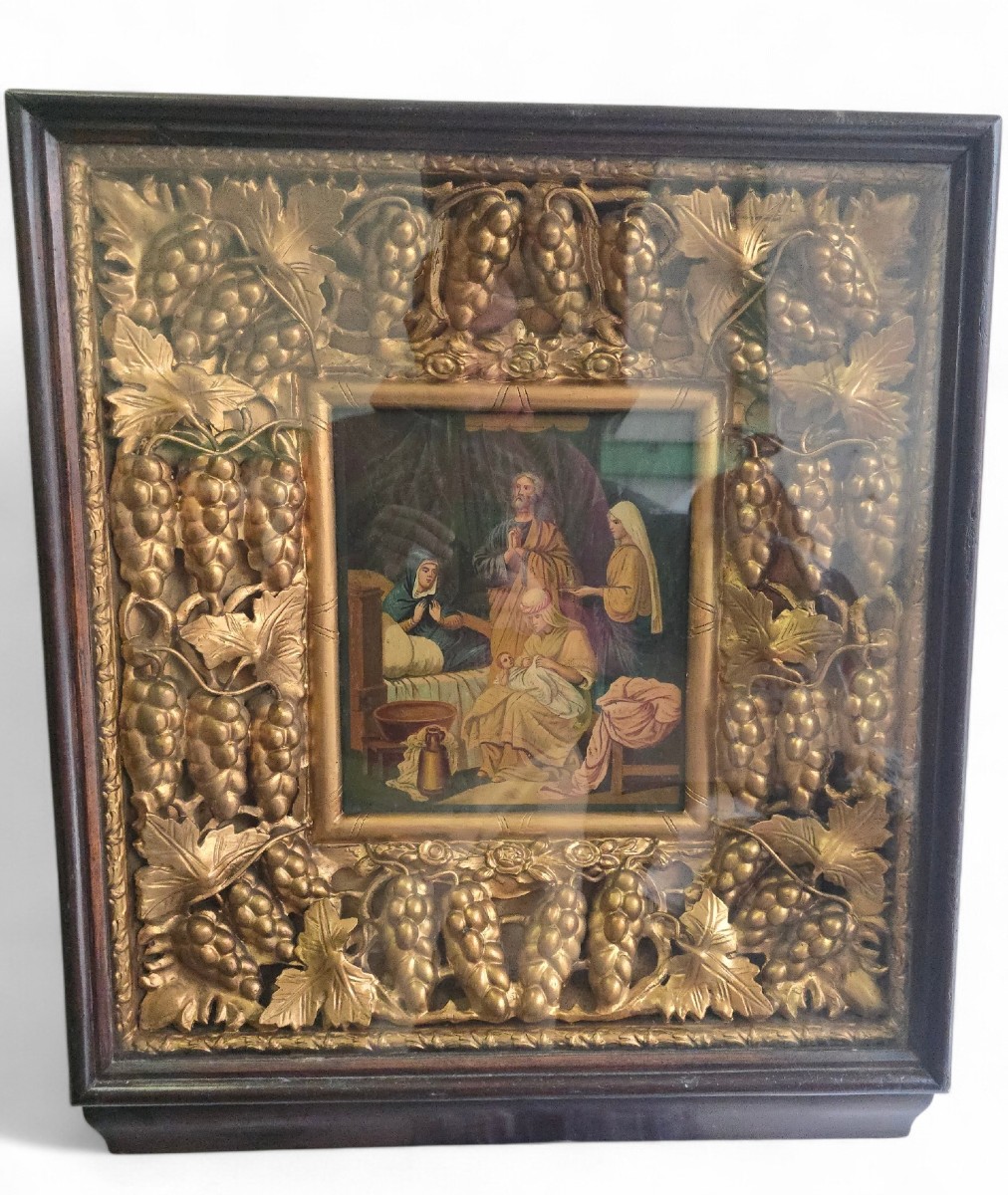 Large 19th Century Orthodox Icon With Gilded Vine Frame