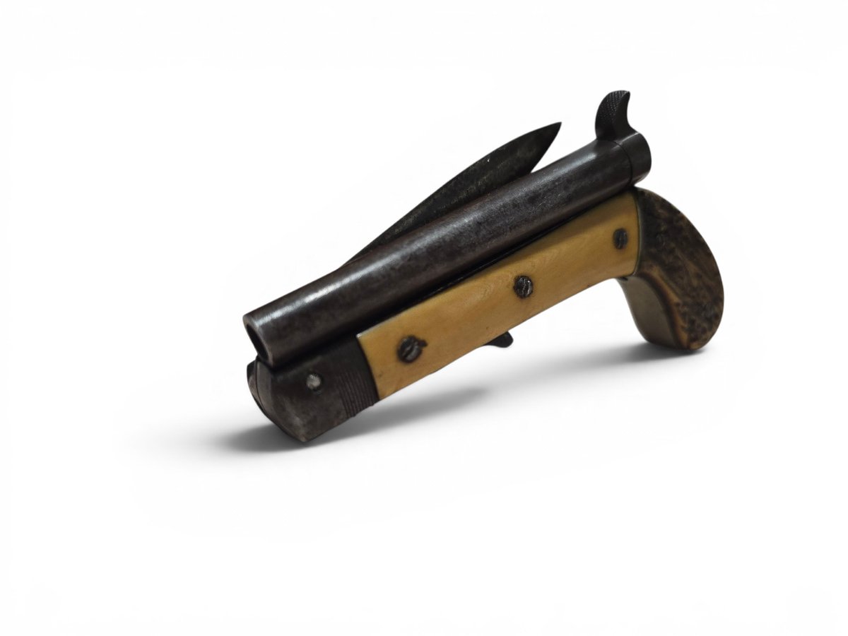 19th Century European Combination Pistol With Folding Knife Mechanism-photo-2