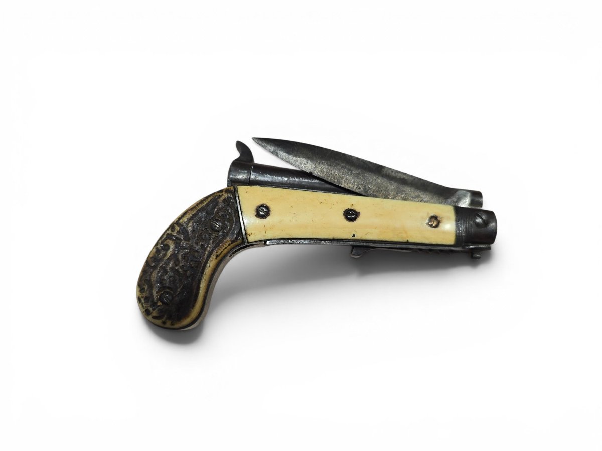 19th Century European Combination Pistol With Folding Knife Mechanism-photo-1