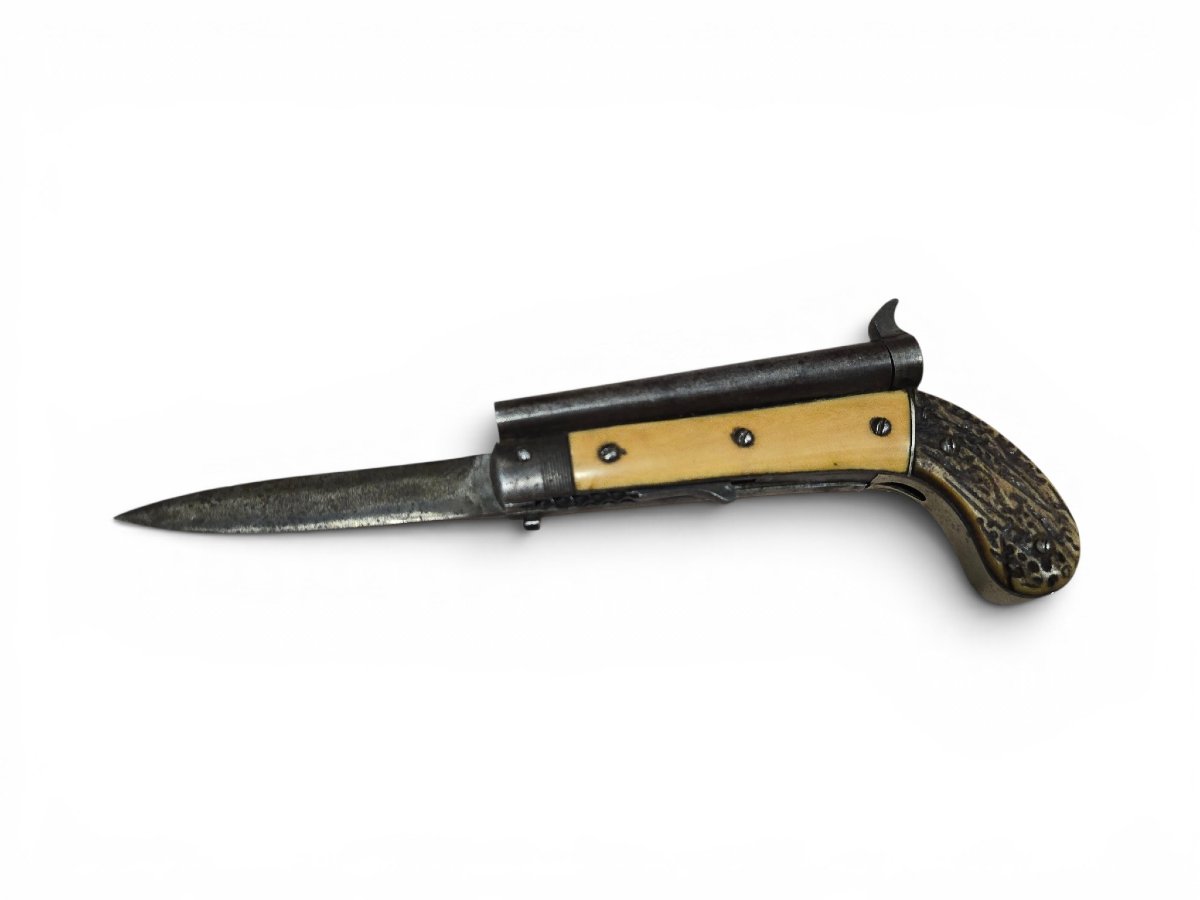 19th Century European Combination Pistol With Folding Knife Mechanism-photo-3