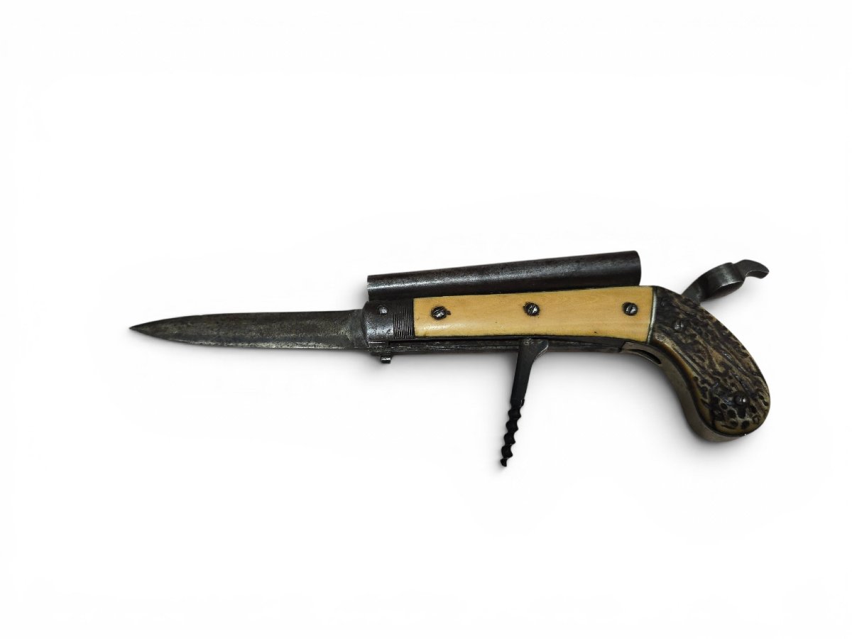 19th Century European Combination Pistol With Folding Knife Mechanism-photo-5