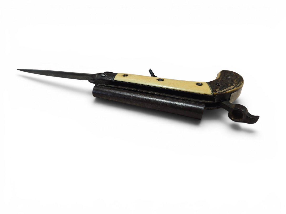 19th Century European Combination Pistol With Folding Knife Mechanism-photo-8