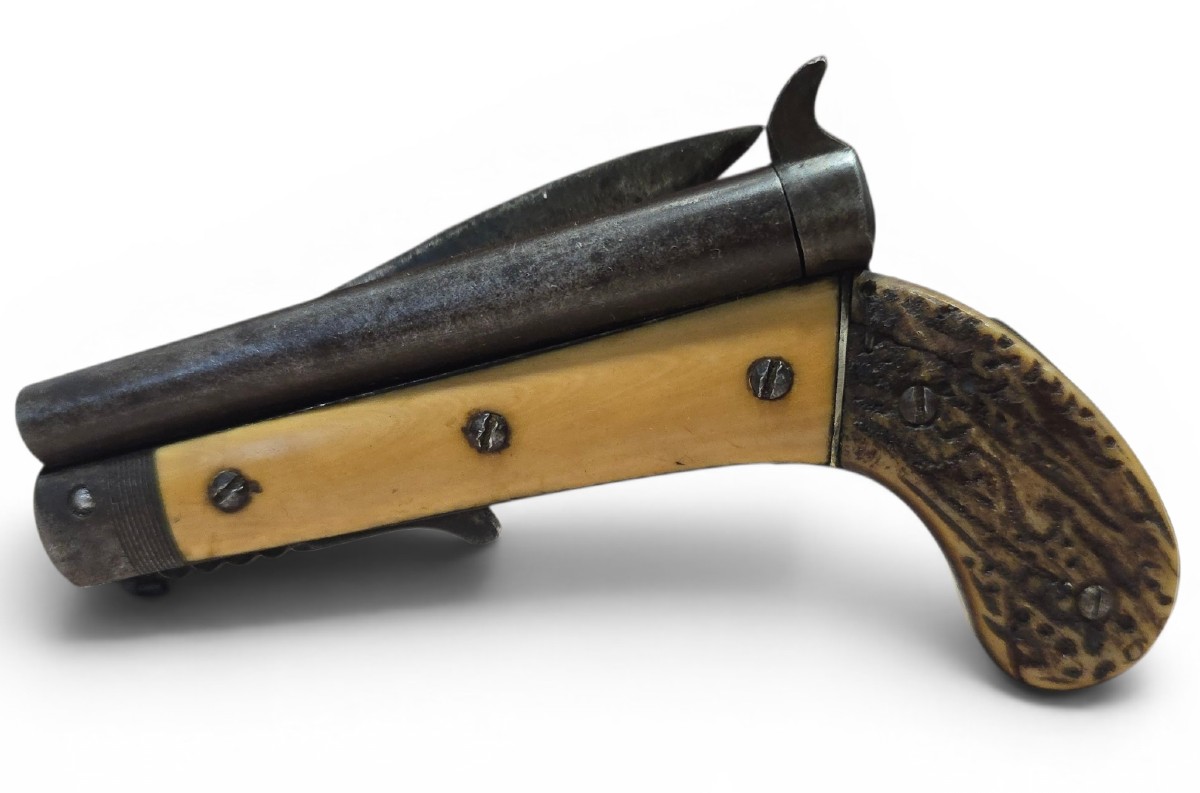 19th Century European Combination Pistol With Folding Knife Mechanism