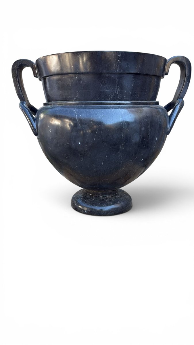 Pair Of Large Greek Style Black Marble Vases, 20th Century-photo-2