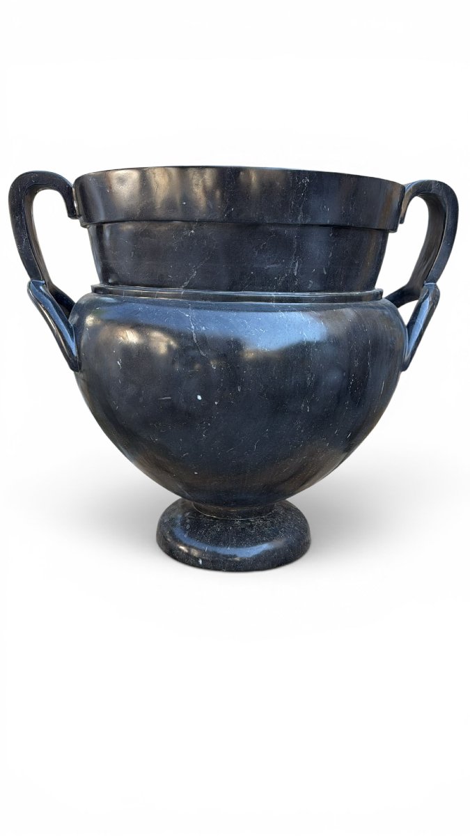 Pair Of Large Greek Style Black Marble Vases, 20th Century-photo-3