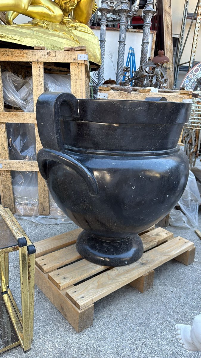 Pair Of Large Greek Style Black Marble Vases, 20th Century-photo-5