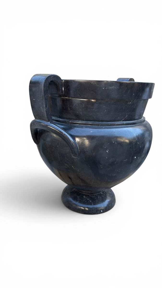 Pair Of Large Greek Style Black Marble Vases, 20th Century-photo-6