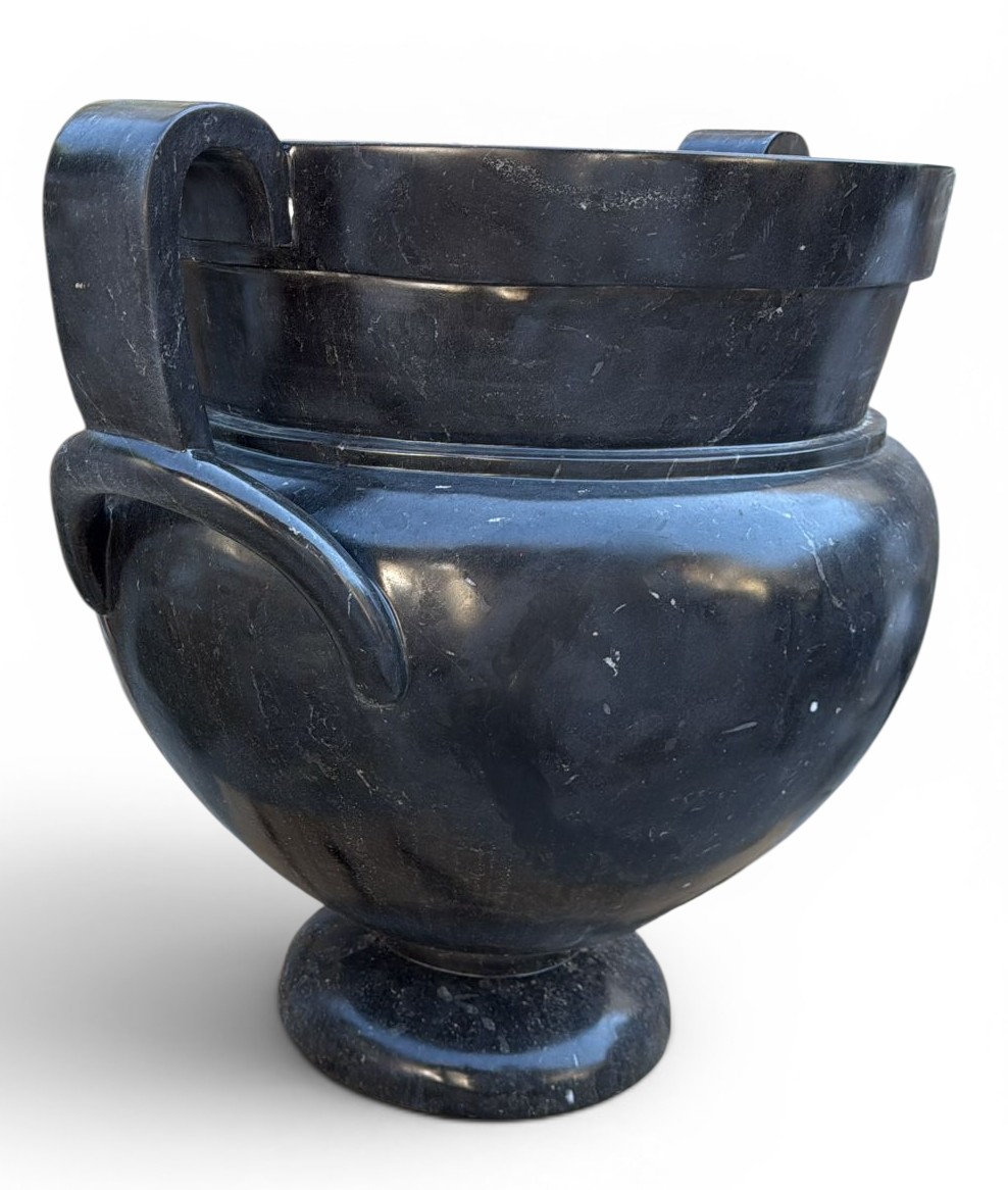 Pair Of Large Greek Style Black Marble Vases, 20th Century