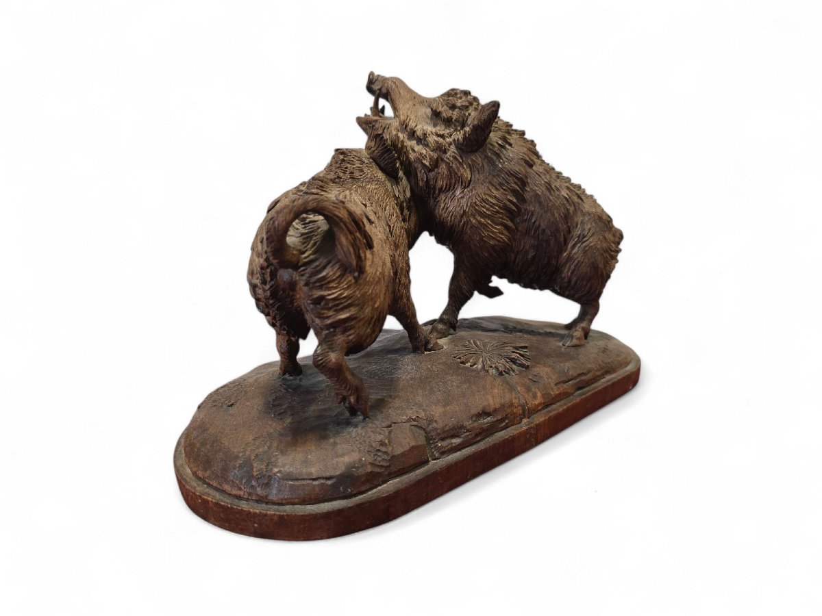 Sculpture de deux phacochères, Forêt-Noire, XIXe siècle-photo-4