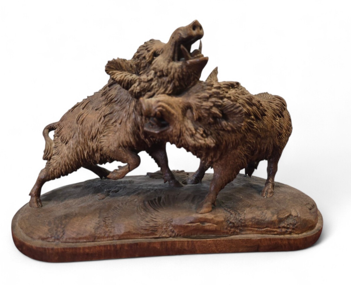 Sculpture de deux phacochères, Forêt-Noire, XIXe siècle