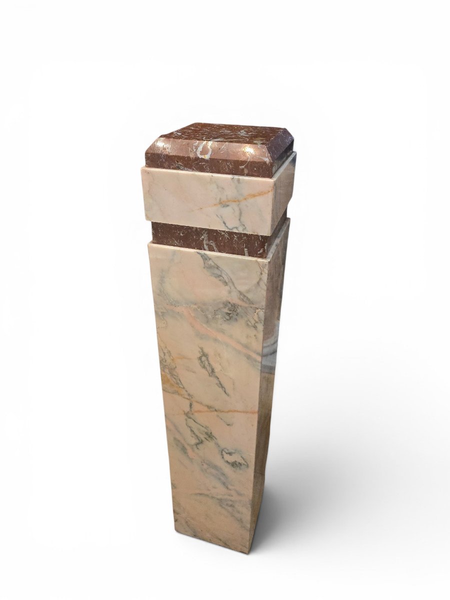 Art Deco Pedestal In Red Marble, Early 20th Century-photo-2