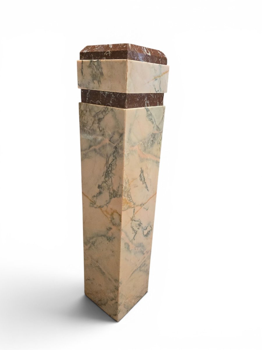 Art Deco Pedestal In Red Marble, Early 20th Century-photo-3