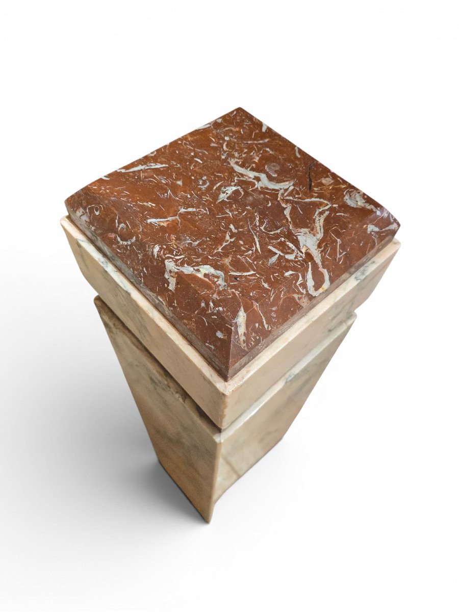 Art Deco Pedestal In Red Marble, Early 20th Century-photo-4