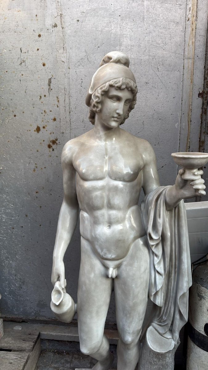 Sculpture Of Ganymede In Italian Marble, 20th Century-photo-3