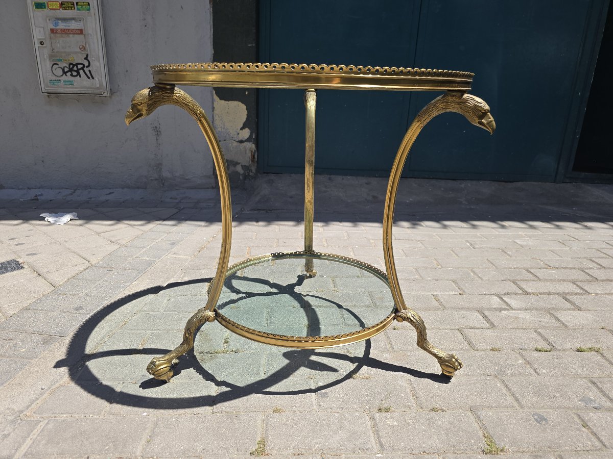 Round Side Table In Gilded Bronze And Glass, French Style, 1970s-photo-2