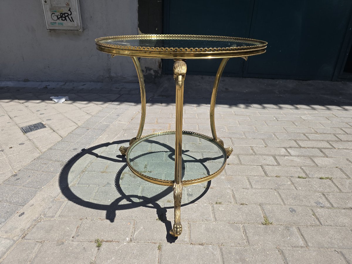 Round Side Table In Gilded Bronze And Glass, French Style, 1970s-photo-3