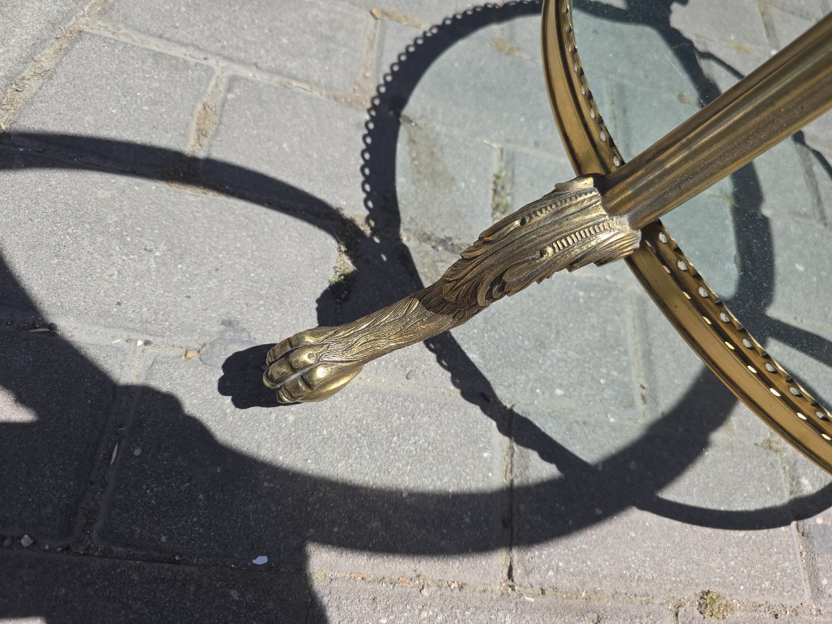 Round Side Table In Gilded Bronze And Glass, French Style, 1970s-photo-4